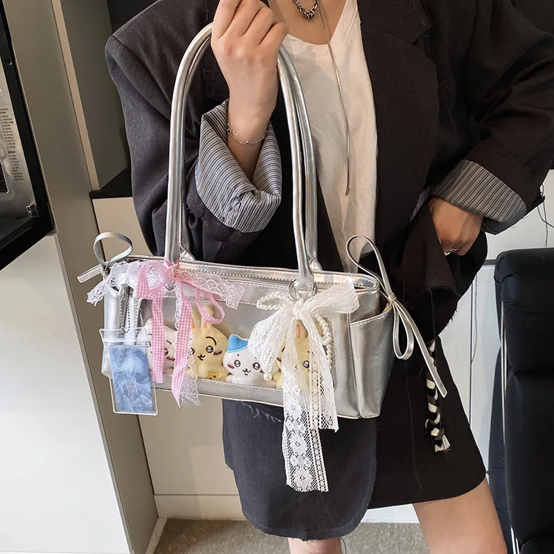 SENMENG 2025 Summer Korean Bow Lace Shoulder Bag Silver Transparent Mini Square Purse
SENMENG 2025 Summer Korean Bow Lace Shoulder Bag Silver Transparent Mini Square Purse
