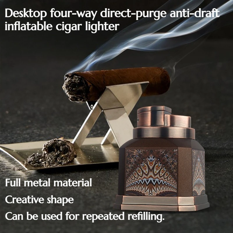 Metal Desktop Four Straight Windproof Cigar Lighter with Circular Inflation and Creative High-end Gift Cigarette Accessories
Metal Desktop Four Straight Windproof Cigar Lighter with Circular Inflation and Creative High-end Gift Cigarette Accessories