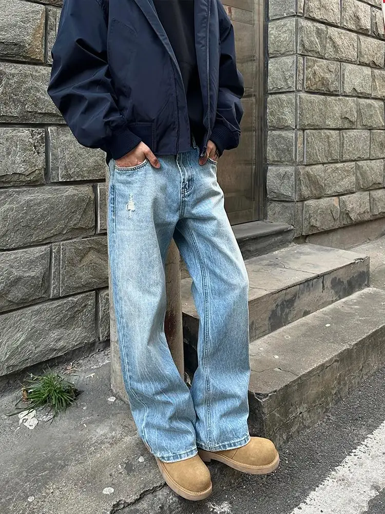 American High Street Retro Lightning Crack Washed Blue Jeans Cleanfit Loose Straight Leg Micro Flared Long Trousers
American High Street Retro Lightning Crack Washed Blue Jeans Cleanfit Loose Straight Leg Micro Flared Long Trousers
