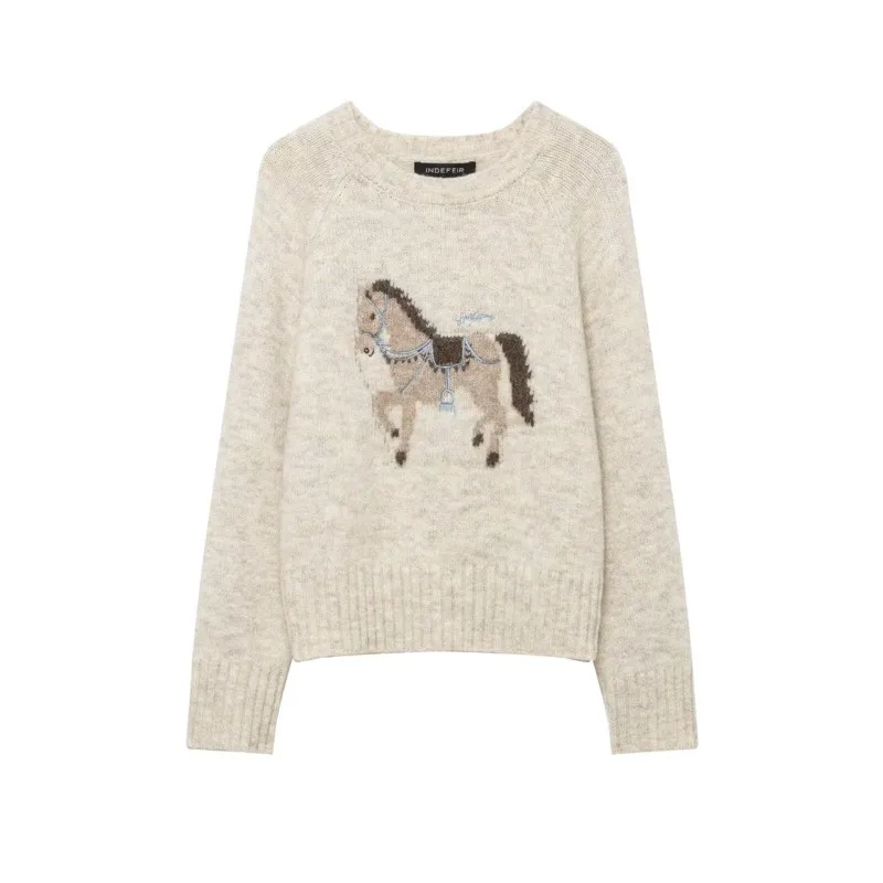 Женский жаккардовый вязаный свитер с вышивкой, осень-зима, повседневный пуловер с круглым вырезом и длинными рукавами, женский свитер с героями мультфильмов
Женский жаккардовый вязаный свитер с вышивкой, осень-зима, повседневный пуловер с круглым вырезом и длинными рукавами, женский свитер с героями мультфильмов