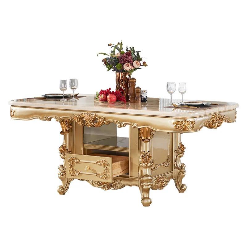 European and American solid wood marble rectangular dining table, home European style new square table luxury
European and American solid wood marble rectangular dining table, home European style new square table luxury