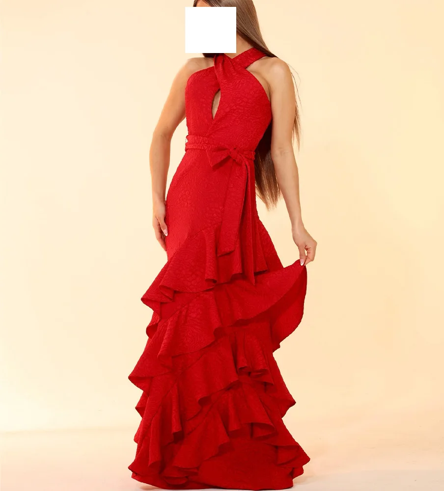 Customized Sashes Ruffles Tiered Zipper Back Sweep Train Sleeveless Jersey Halter Floor Length Mermaid Exquisite and Fashion Eve
Customized Sashes Ruffles Tiered Zipper Back Sweep Train Sleeveless Jersey Halter Floor Length Mermaid Exquisite and Fashion Eve