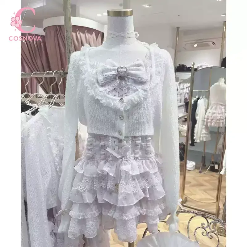 Sweet Lolita Kawaii 2 Piece Set Women Floral Lace Bowknot Ruffle Tiered Mini Skirt Corset Puff Sleeve Princess Harajuku Japanese
Sweet Lolita Kawaii 2 Piece Set Women Floral Lace Bowknot Ruffle Tiered Mini Skirt Corset Puff Sleeve Princess Harajuku Japanese