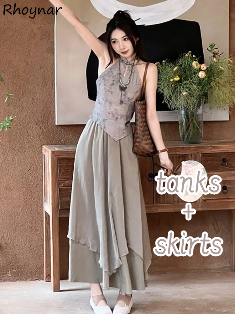 Sets Women Chinese Style Sleeveless Printed Sexy Tanks Gentle Literary Leisure Irregular Vintage Skirts Designed Daily Outfits
Sets Women Chinese Style Sleeveless Printed Sexy Tanks Gentle Literary Leisure Irregular Vintage Skirts Designed Daily Outfits