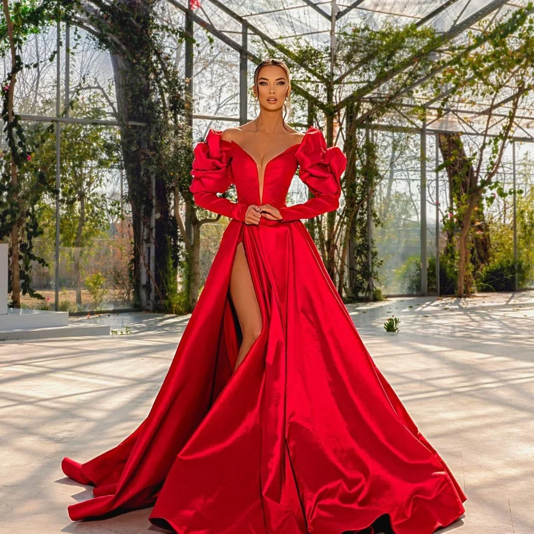 Customized Exquisite Satin A-Line Off The Shoulder Evening Dresses Strapless Long Sleeves Panel Train Red Celebrity Go
Customized Exquisite Satin A-Line Off The Shoulder Evening Dresses Strapless Long Sleeves Panel Train Red Celebrity Go