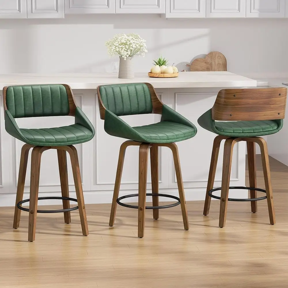 Bar Stools Set o 3, 26" Swivel Counter Height Barstools with Walnut Bentwood Back and Legs, -Century ern aux Leather Upholstered
Bar Stools Set o 3, 26" Swivel Counter Height Barstools with Walnut Bentwood Back and Legs, -Century ern aux Leather Upholstered