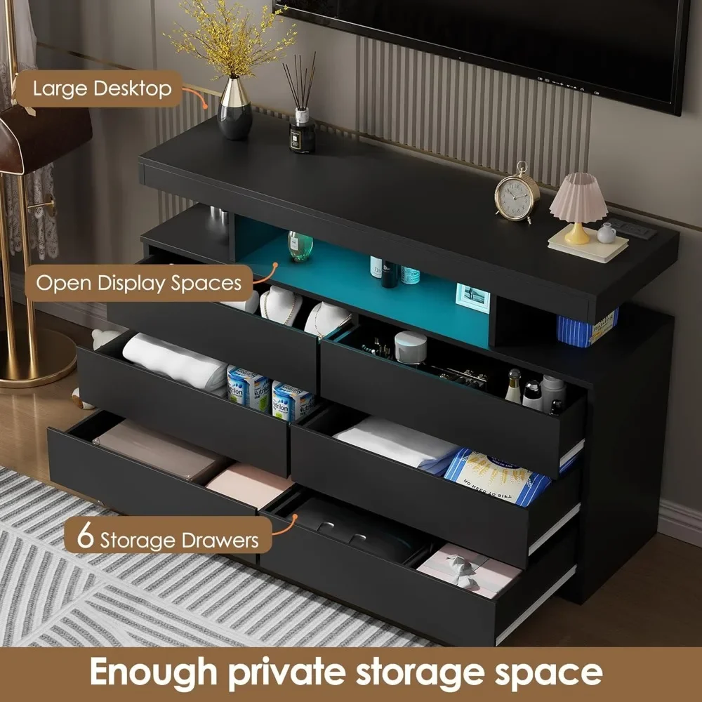 BEWISHOME Black Dresser for Bedroom with Charging Station and LED Lights, 6 Drawer Dresser Chests of Drawers, Wood Dressers For
BEWISHOME Black Dresser for Bedroom with Charging Station and LED Lights, 6 Drawer Dresser Chests of Drawers, Wood Dressers For