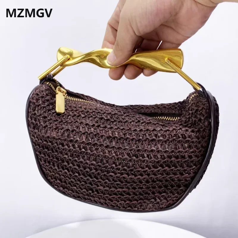 Meet You Women Bag Summer Trend Woven Straw Half Moon Bag Fashion Metal Handle Handbag Casual Weave Seaside Beach Crossbody Bag
Meet You Women Bag Summer Trend Woven Straw Half Moon Bag Fashion Metal Handle Handbag Casual Weave Seaside Beach Crossbody Bag
