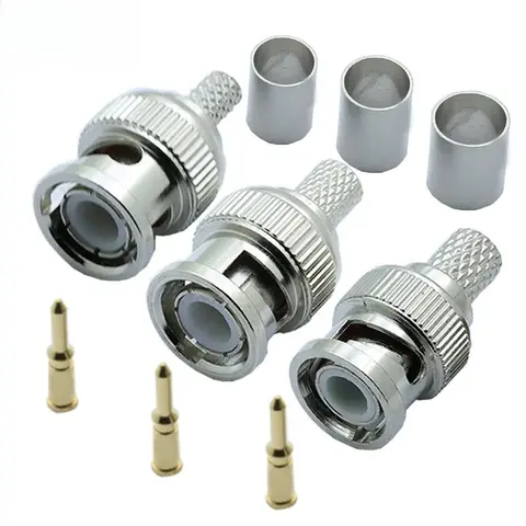 In spot 10pcs/lot BNC Male Crimp Type Connector for CCTV Systems Female Coupler Connector BNC RG58/RG59/RG6 Wholesale