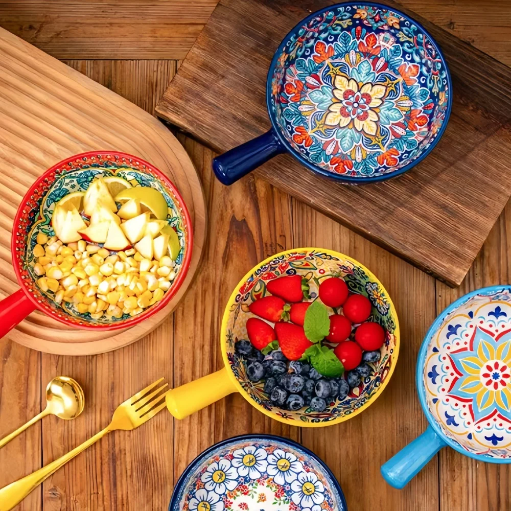 Bohemian Ceramic Hand-Painted Embossed Patterned Salad Bowl with Handle Kitchen Bakeware Microwave & Oven Safe 1 pc
Bohemian Ceramic Hand-Painted Embossed Patterned Salad Bowl with Handle Kitchen Bakeware Microwave & Oven Safe 1 pc