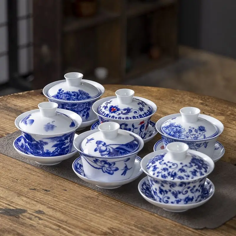 Blue and White Porcelain Gaiwan Tea Cup Large White Porcelain Ningxia Eight Treasures Tea Bowl Set Three Talents Bowl
Blue and White Porcelain Gaiwan Tea Cup Large White Porcelain Ningxia Eight Treasures Tea Bowl Set Three Talents Bowl