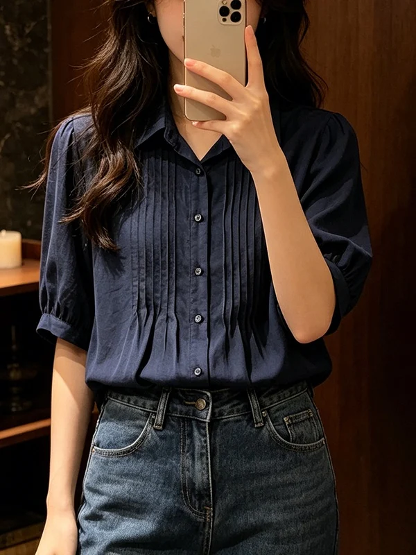 plus Size Women's Fashionable Summer Shirt Turn-down Collar Short Sleeve Versatile Slimming Top Korean Style Commute Wind
plus Size Women's Fashionable Summer Shirt Turn-down Collar Short Sleeve Versatile Slimming Top Korean Style Commute Wind