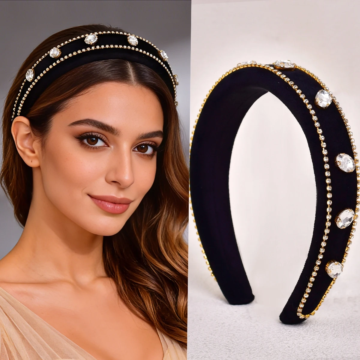 French Velvet Headband with Sparkling Diamonds Luxurious Exotic-Style Wide-Brimmed Sponge Hairband New Hair Accessory SA23
French Velvet Headband with Sparkling Diamonds Luxurious Exotic-Style Wide-Brimmed Sponge Hairband New Hair Accessory SA23