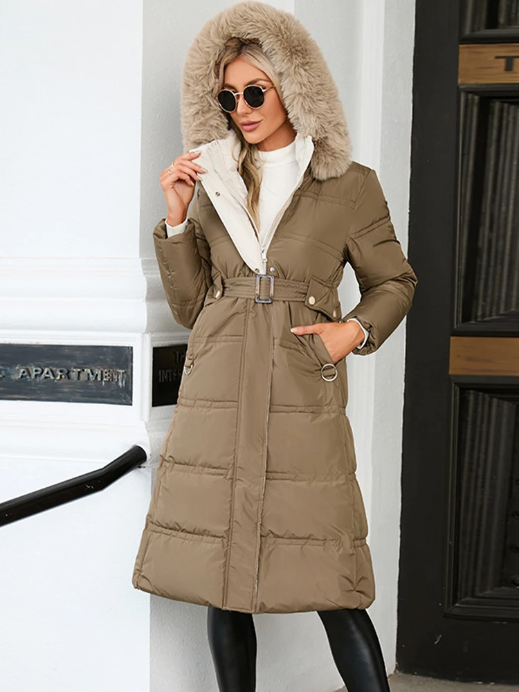 Hooded Long Coat Women Winter Warm Fur Collar Down Padded Jacket Female Elegant Fashion Solid Color Slim Bandage Zipper Parkas
Hooded Long Coat Women Winter Warm Fur Collar Down Padded Jacket Female Elegant Fashion Solid Color Slim Bandage Zipper Parkas