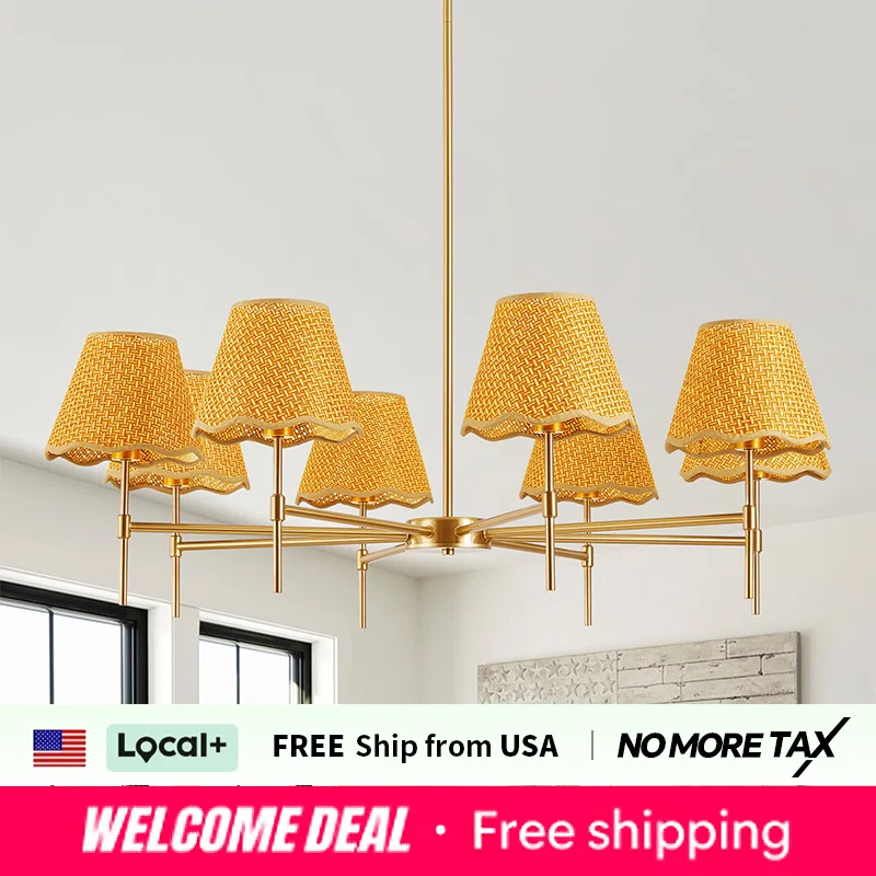 Gold Farmhouse Chandelier 8-Light Boho Pendant Lamp 38.6 in Large Rustic Rattan Chandelier Light Fixture Living Room E12 Base
Gold Farmhouse Chandelier 8-Light Boho Pendant Lamp 38.6 in Large Rustic Rattan Chandelier Light Fixture Living Room E12 Base