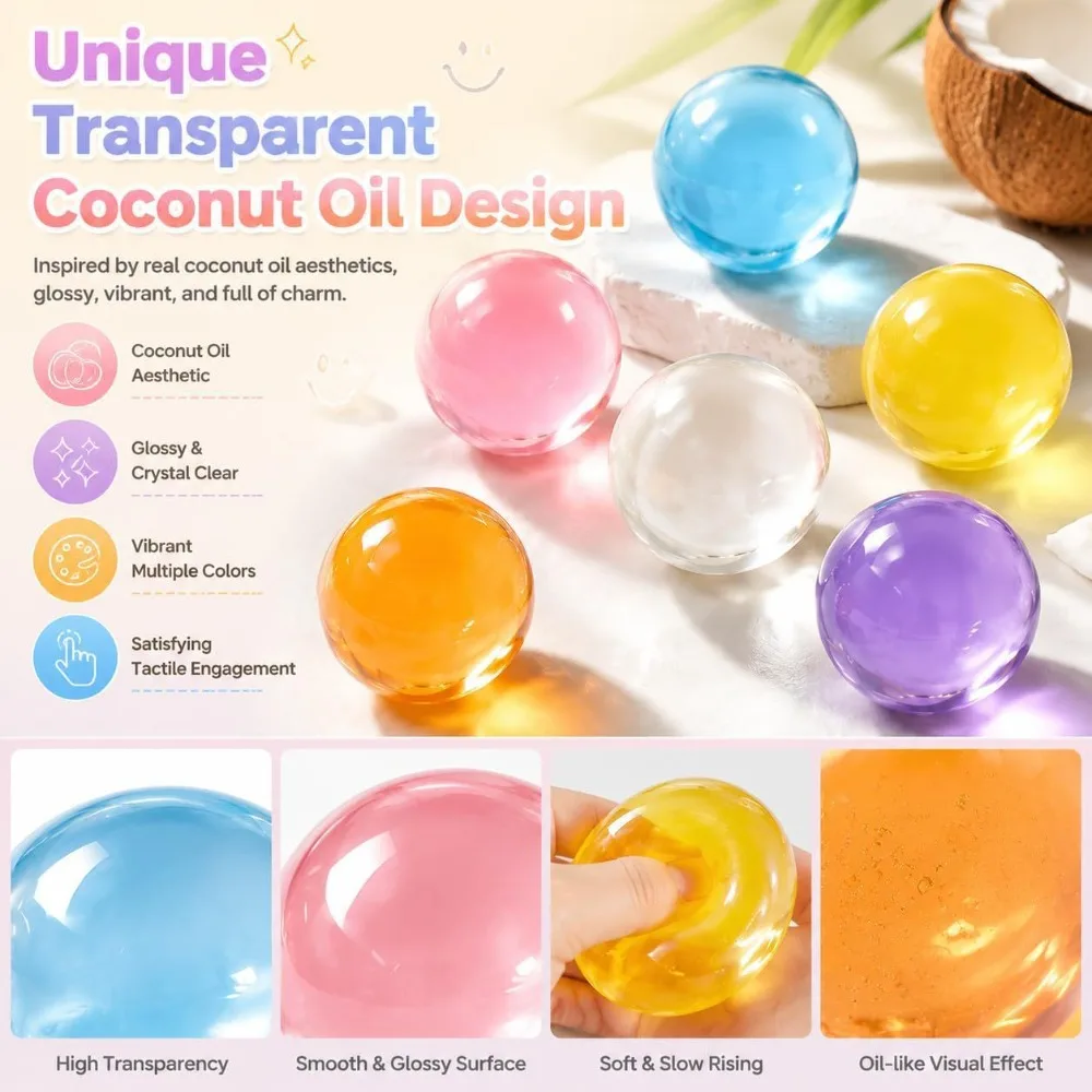 Coconut oil toys, cute, limp, pressure-resistant toys, soft simulation, transparent ball bouncing, decompression toys. toys
Coconut oil toys, cute, limp, pressure-resistant toys, soft simulation, transparent ball bouncing, decompression toys. toys