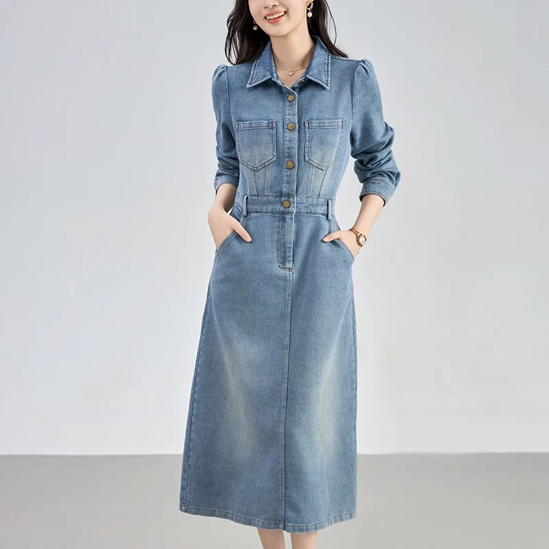 2024 Autumn 100% Cotton Casual Denim Dress Women's Clothing Turn-down Collar Elegant Dresses For Women Long Sleeve Long Dress
2024 Autumn 100% Cotton Casual Denim Dress Women's Clothing Turn-down Collar Elegant Dresses For Women Long Sleeve Long Dress