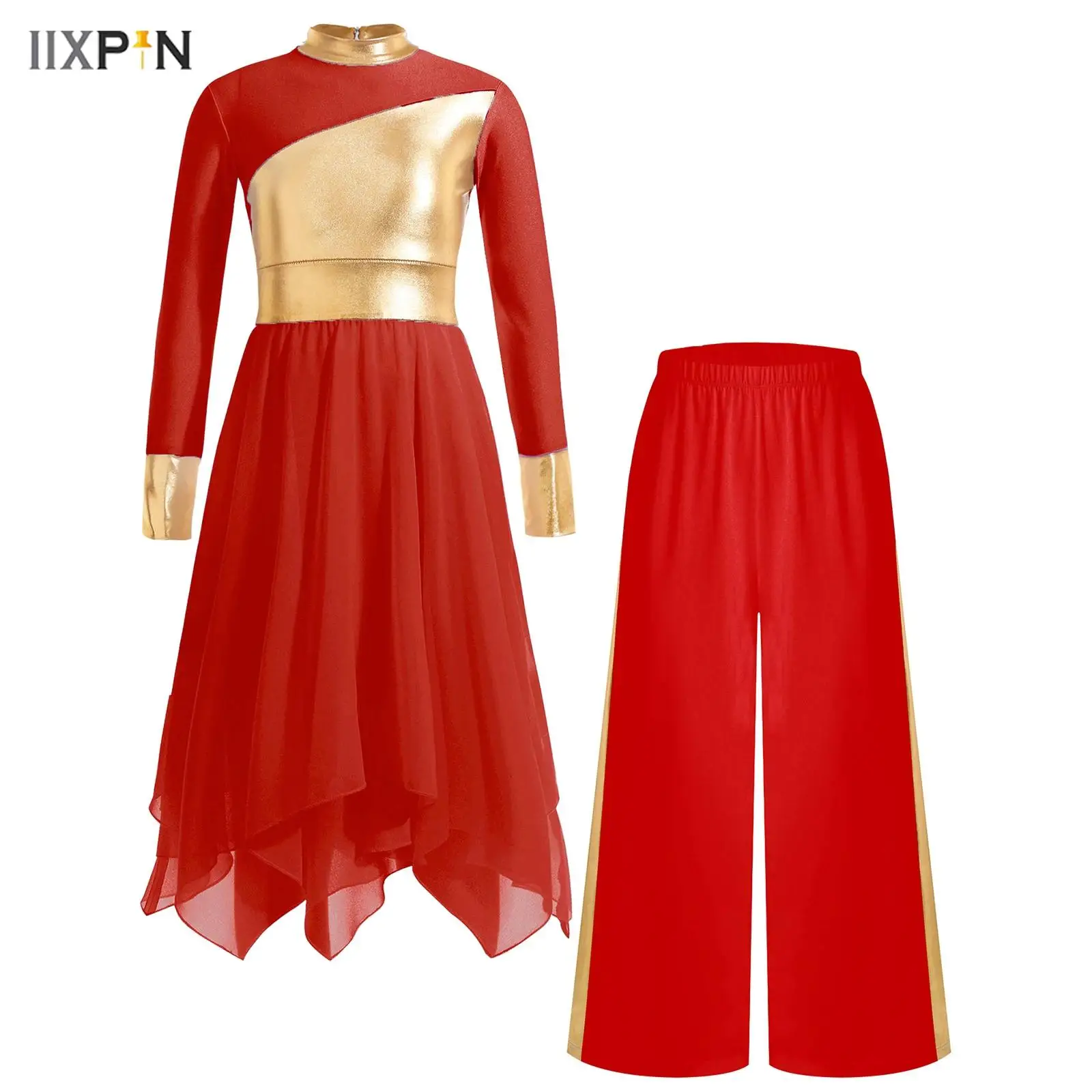 Kids Girls Liturgical Praise Dance Outfit Modern Dancewear Long Sleeve Color Block Metallic Patchwork Dress+Wide-Leg Pants Sets
Kids Girls Liturgical Praise Dance Outfit Modern Dancewear Long Sleeve Color Block Metallic Patchwork Dress+Wide-Leg Pants Sets