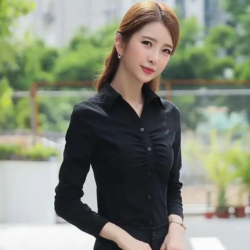Temperament Long Sleeve Slim Basic Office Blouse Spring Polo Neck Solid Simplicity Elegant Shirts Fashion Korean Women Clothing
Temperament Long Sleeve Slim Basic Office Blouse Spring Polo Neck Solid Simplicity Elegant Shirts Fashion Korean Women Clothing