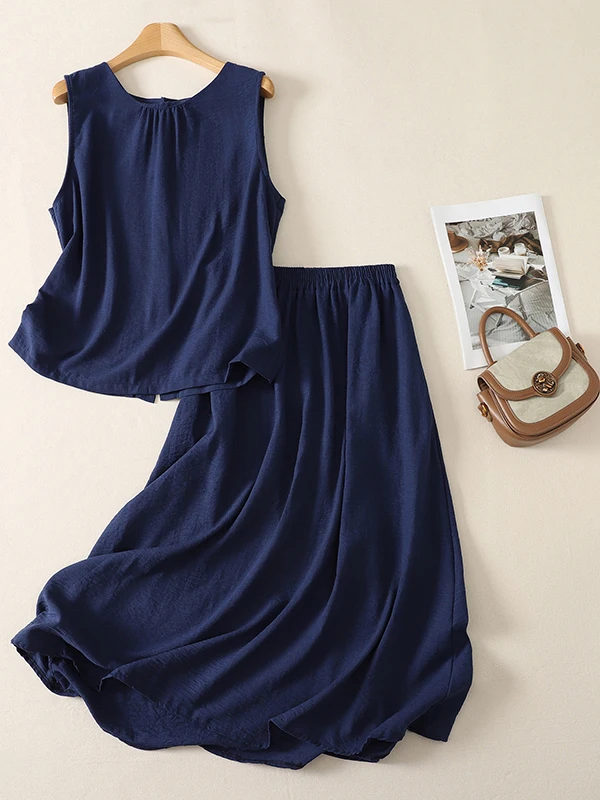Summer Outfit Women's Loose Fit Starry Blue Sleeveless Top And Skirt Set Casual Style Versatile Clothing Two-Piece Set
Summer Outfit Women's Loose Fit Starry Blue Sleeveless Top And Skirt Set Casual Style Versatile Clothing Two-Piece Set
