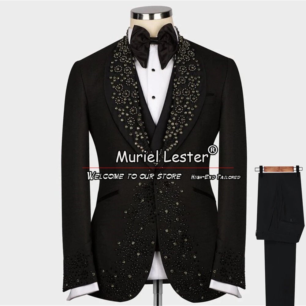 Bridegroom Wedding Suits Luxury Handmade Men's Black Stone Beaded Tuxedo Custom Made 3 Pieces Male Fashion Clothing Prom Blazers
Bridegroom Wedding Suits Luxury Handmade Men's Black Stone Beaded Tuxedo Custom Made 3 Pieces Male Fashion Clothing Prom Blazers
