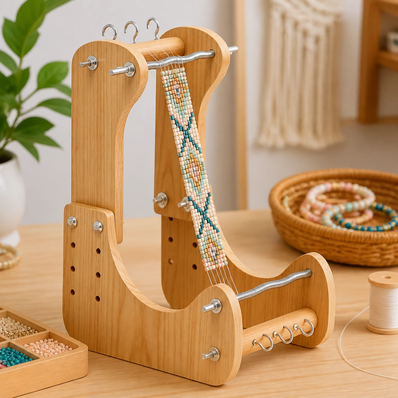 Adjustable Wooden Bead Loom Jewelry Weaving Frame Kit Hobby Tool for Bracelets Beads and Necklace Projects
Adjustable Wooden Bead Loom Jewelry Weaving Frame Kit Hobby Tool for Bracelets Beads and Necklace Projects