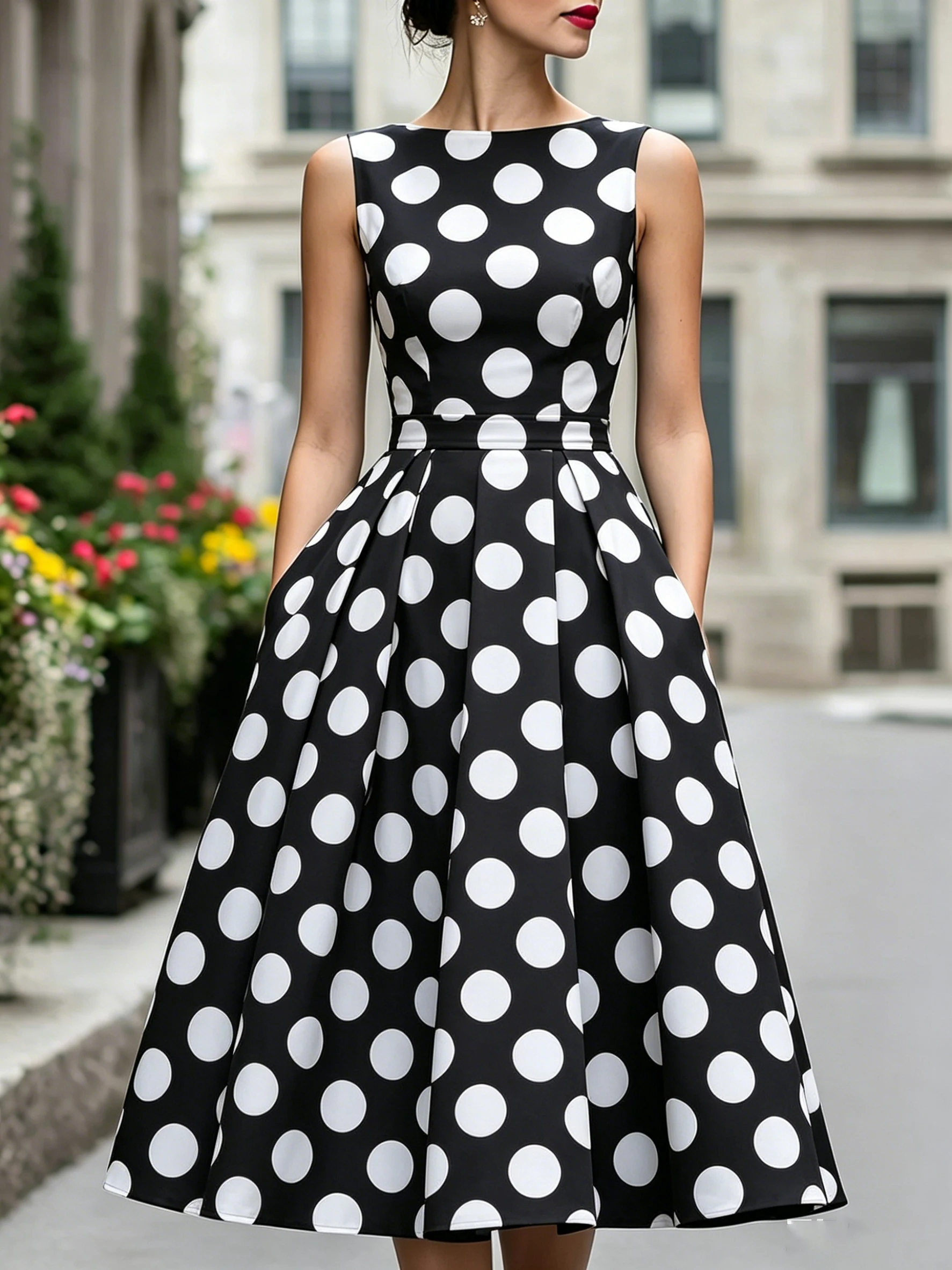 Summer Vintage Polka Dot Print Sleeveless Midi Dress Women High Waist A-Line O Neck Fashion Elegant Formal Party Vestidos
Summer Vintage Polka Dot Print Sleeveless Midi Dress Women High Waist A-Line O Neck Fashion Elegant Formal Party Vestidos