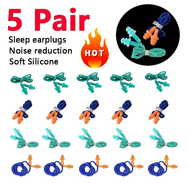 5 Pairs of Earplugs Noise Cancelling Sleeping Earplugs Corded Ear Plugs Reusable Silicone Earplugs with String Banded Washable
5 Pairs of Earplugs Noise Cancelling Sleeping Earplugs Corded Ear Plugs Reusable Silicone Earplugs with String Banded Washable