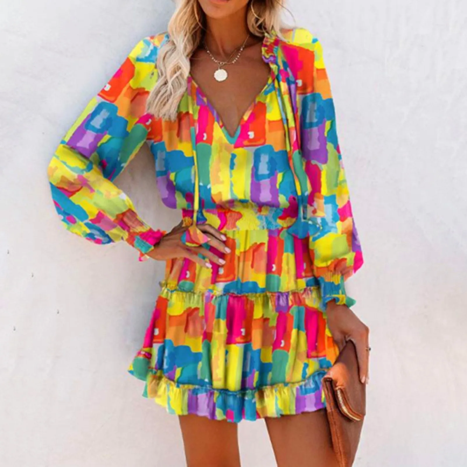 Women's Sexy V Neck Bat Sleeve Mini Dress Vintage Boho Floral Print High Waist Elegant Women Ruffle Office Party Dresses Robe
Women's Sexy V Neck Bat Sleeve Mini Dress Vintage Boho Floral Print High Waist Elegant Women Ruffle Office Party Dresses Robe