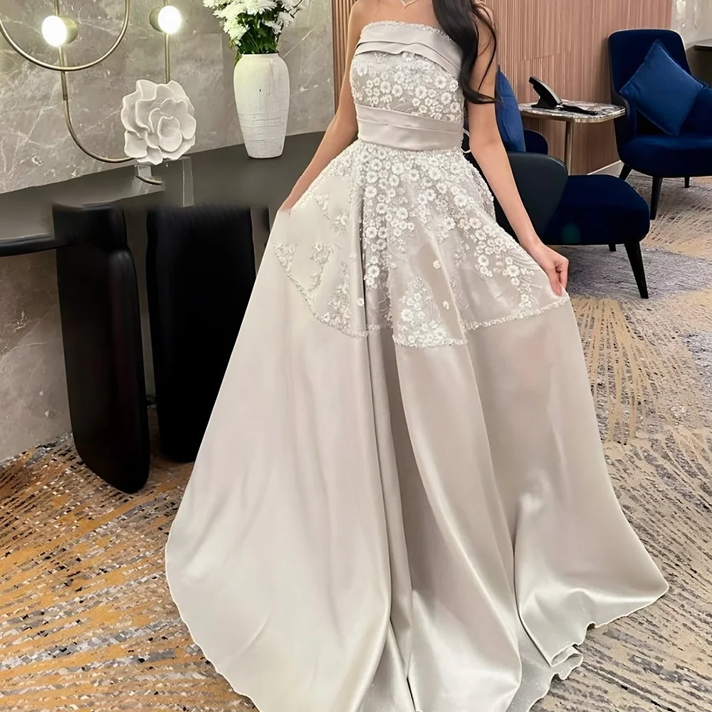 Customized Exquisite Satin A-Line Flowers Evening Dress High Quality Floor Length Strapless vestidos para mujer
Customized Exquisite Satin A-Line Flowers Evening Dress High Quality Floor Length Strapless vestidos para mujer