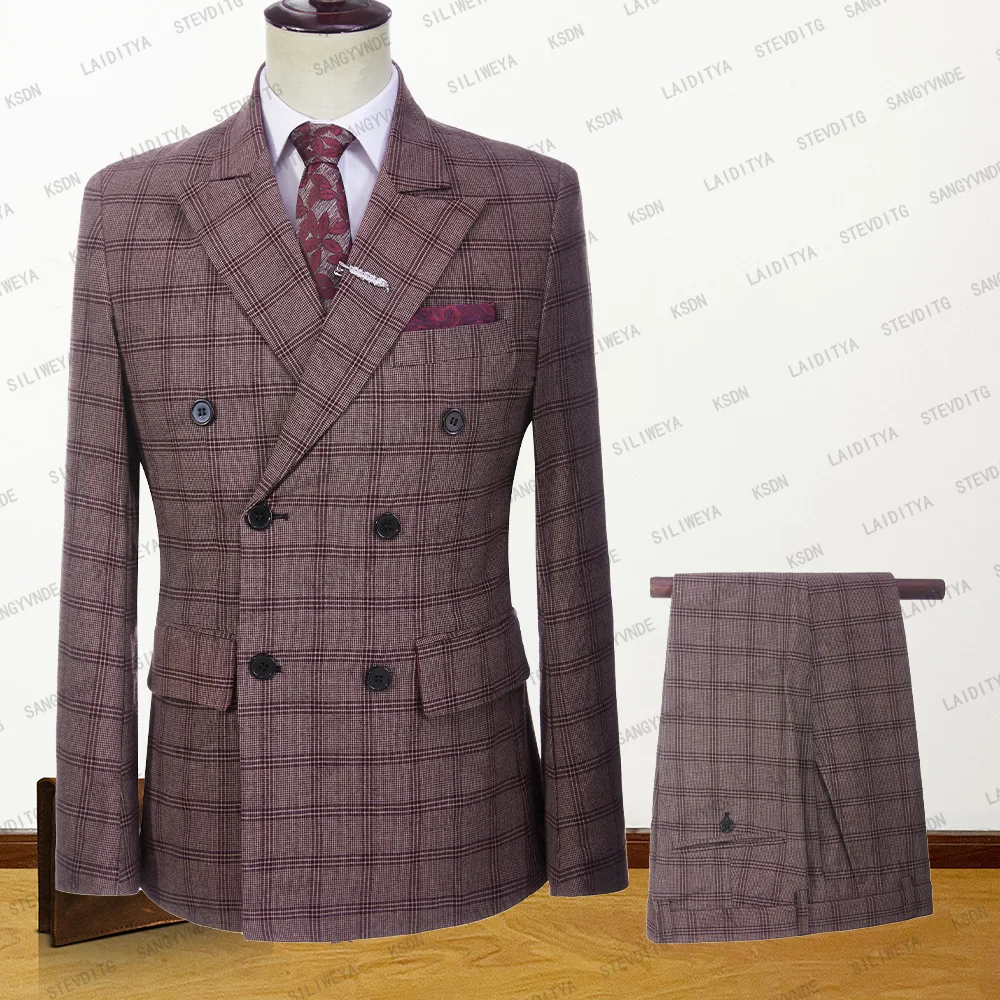 2023 Fashion Men Linen Casual Business Double Breasted Wine Red White Plaid Summer Wedding Formal Suits 2 Pcs Set Jacket Pants
2023 Fashion Men Linen Casual Business Double Breasted Wine Red White Plaid Summer Wedding Formal Suits 2 Pcs Set Jacket Pants