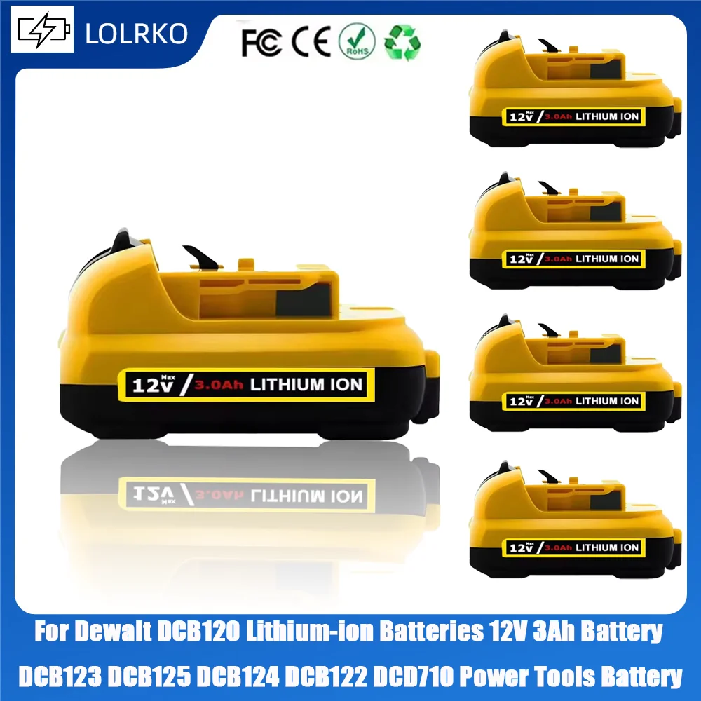 12V 3.0Ah Cordless/Rechargeable for Dewalt DCB120 Lithium ion Batteries Battery DCB124 DW089LG DCD701F2 Power Tools/Laser Level
12V 3.0Ah Cordless/Rechargeable for Dewalt DCB120 Lithium ion Batteries Battery DCB124 DW089LG DCD701F2 Power Tools/Laser Level