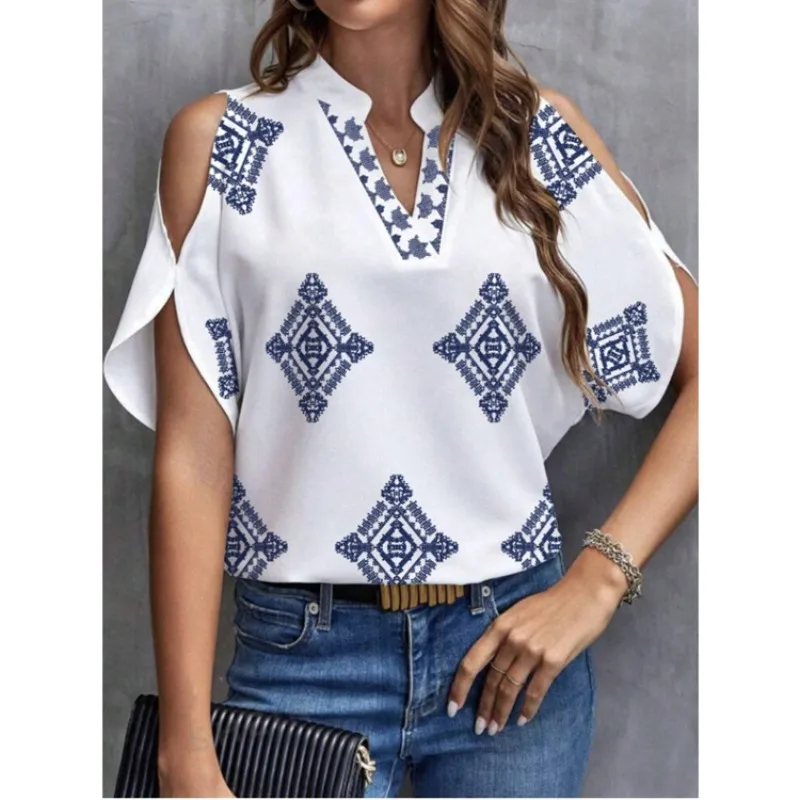 Cross-border Women's Clothing Bestseller Leisure Comfort Short Sleeve Shirt Leisure Versatile Fashion V-neck Print Womens Tops
Cross-border Women's Clothing Bestseller Leisure Comfort Short Sleeve Shirt Leisure Versatile Fashion V-neck Print Womens Tops
