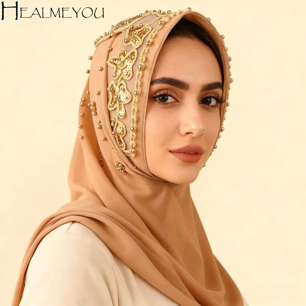 Elegant Silk Pearl Chiffon Hijab Scarf Long Embroidery Women Headscarf Wide All-march Sequin Wraps Shawl Party
Elegant Silk Pearl Chiffon Hijab Scarf Long Embroidery Women Headscarf Wide All-march Sequin Wraps Shawl Party
