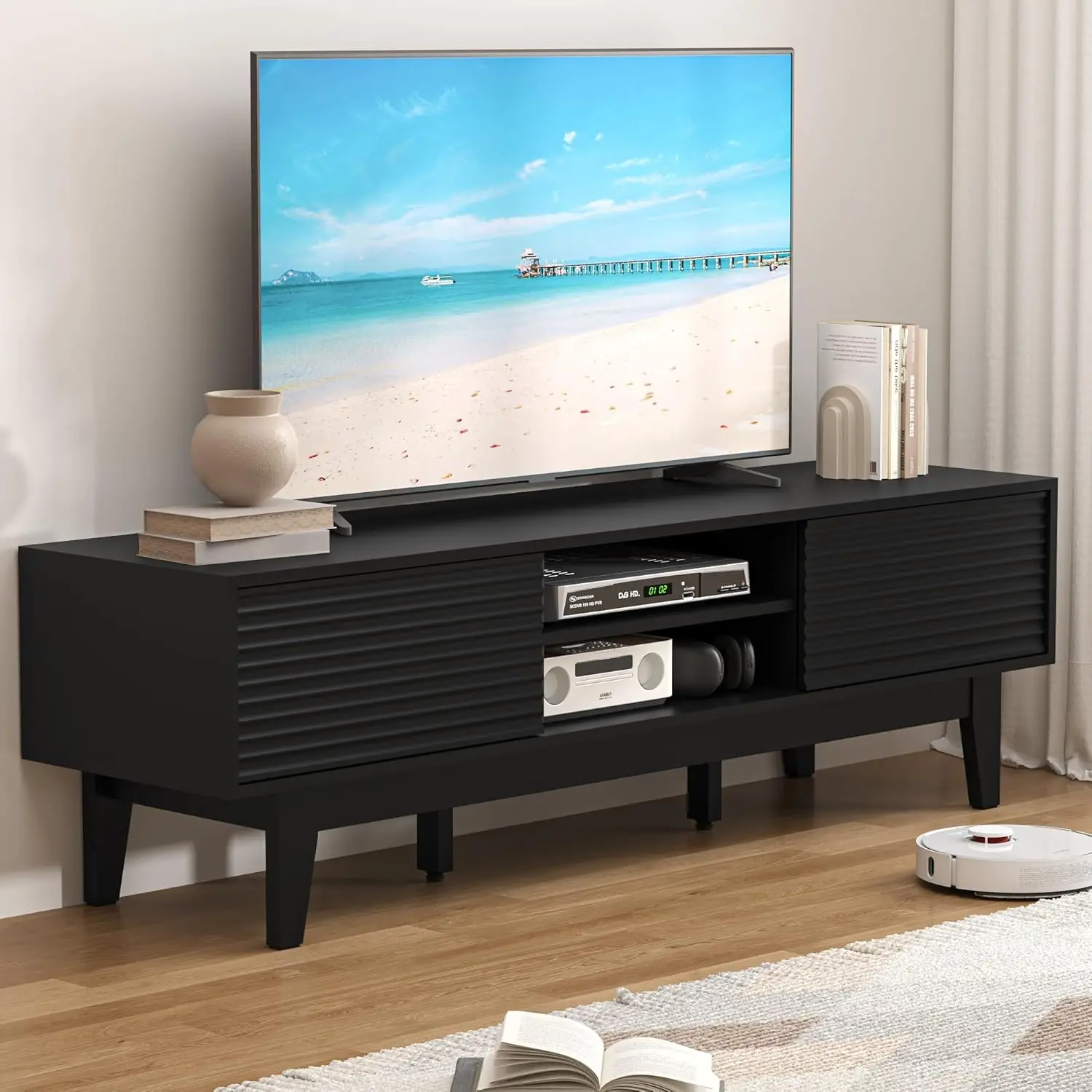 Тумба под телевизор для 65-дюймового телевизора, современный рифленый медиацентр с отсеками для хранения, тумба для ТВ с раздвижными дверцами, деревянная тумба под ТВ
Тумба под телевизор для 65-дюймового телевизора, современный рифленый медиацентр с отсеками для хранения, тумба для ТВ с раздвижными дверцами, деревянная тумба под ТВ