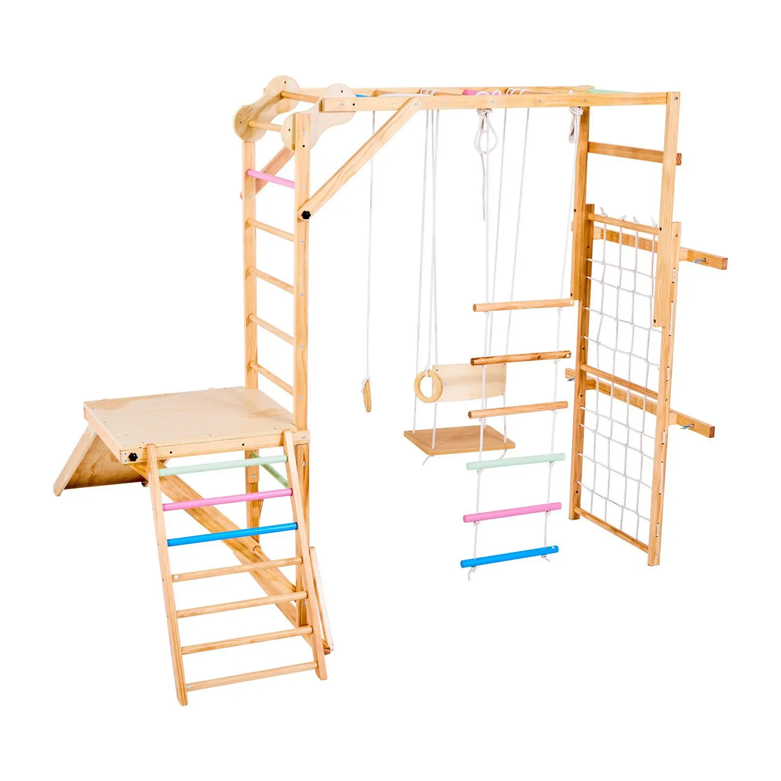 Indoor Playground Jungle Gym 8-in-1 Wooden Indoor Playground Playset
Indoor Playground Jungle Gym 8-in-1 Wooden Indoor Playground Playset