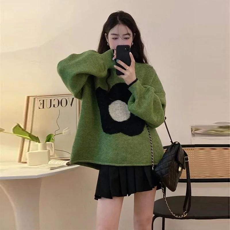 Design Sense Lazy Wind Jumper Oversize Sweater Women Autumn Winter Green Flower Pullover Loose 2024 New Round Collar Short Tops
Design Sense Lazy Wind Jumper Oversize Sweater Women Autumn Winter Green Flower Pullover Loose 2024 New Round Collar Short Tops