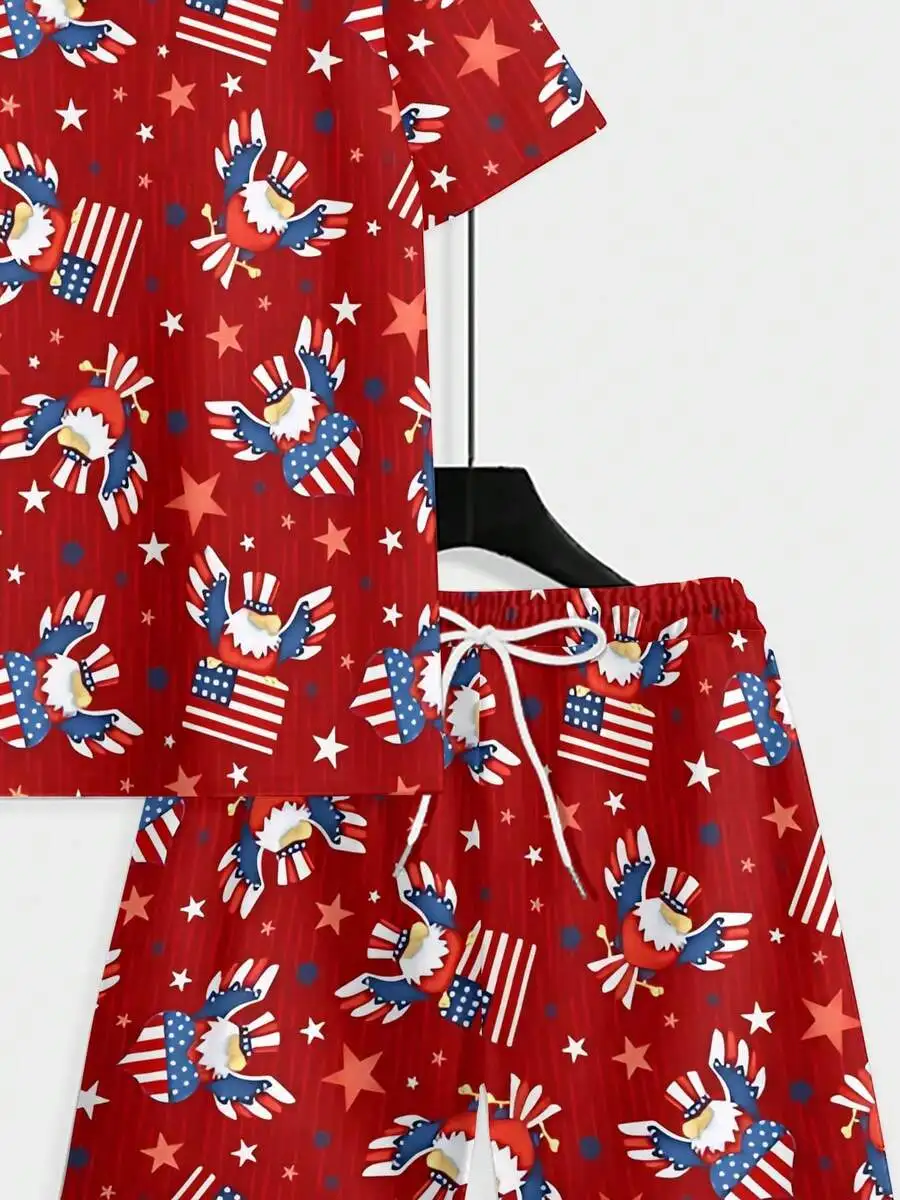 Mens Red Eagle And Flag Print Summer Two Piece Set Breathable Loose Fit
Mens Red Eagle And Flag Print Summer Two Piece Set Breathable Loose Fit