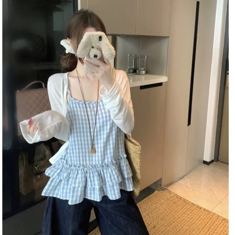 Countryside Style Long Sleeve Thin Crop Top And Vest Set Women's Summer Fashion Outfit Casual Loose Fit round Neck Design
Countryside Style Long Sleeve Thin Crop Top And Vest Set Women's Summer Fashion Outfit Casual Loose Fit round Neck Design