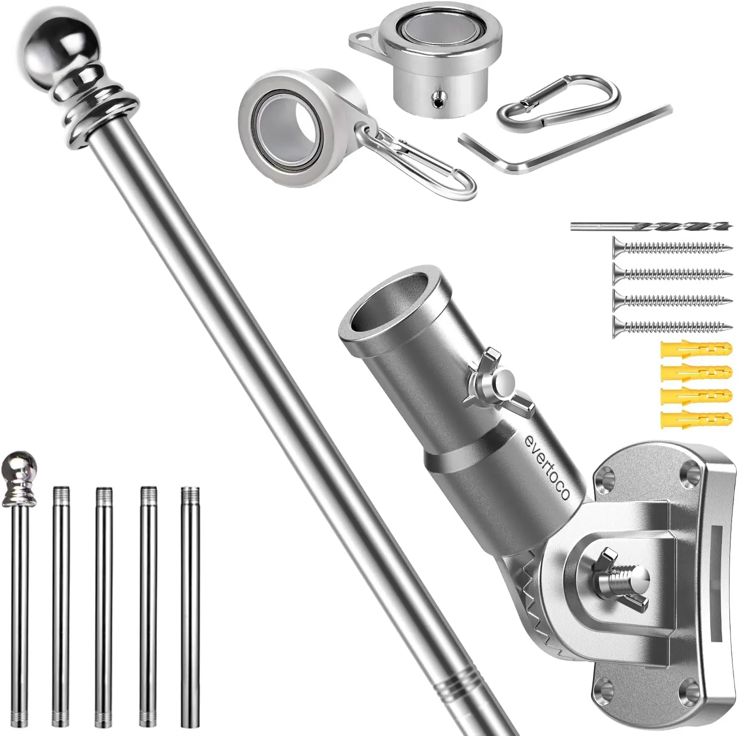 6 Ft Flag Pole Kit, 304 Stainless Steel Bracket, 180° Adjustable, Aluminum Rings
6 Ft Flag Pole Kit, 304 Stainless Steel Bracket, 180° Adjustable, Aluminum Rings