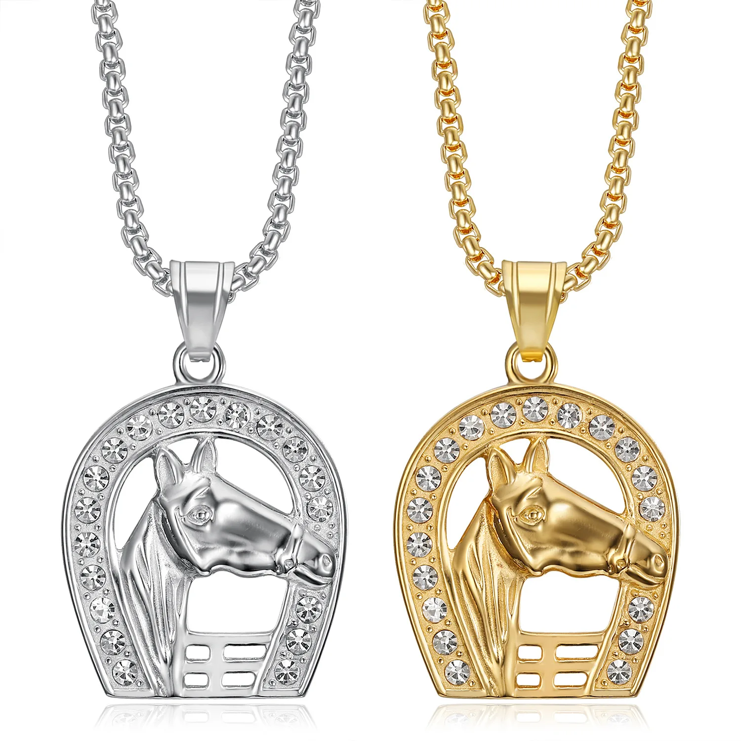 Besiko Hip-Hop Horseshoe With CZ Horse Head Pendant Gold Color Stainless Steel Necklace For Women Men Punk Rock Sweater Jewelry
Besiko Hip-Hop Horseshoe With CZ Horse Head Pendant Gold Color Stainless Steel Necklace For Women Men Punk Rock Sweater Jewelry