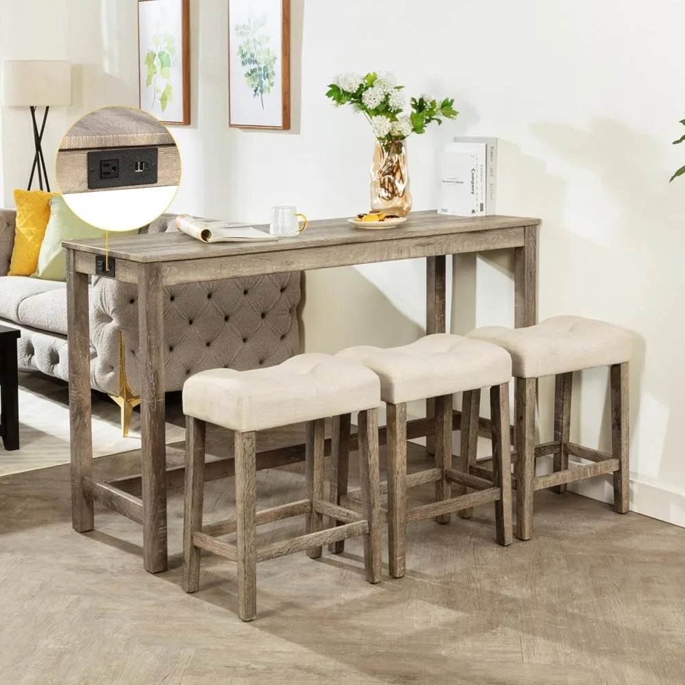 4 Piece Bar Table Set with Power Outlet,Dining Sofa Behind Couch Table with 3 Linen Fabric Padded Saddle Seat Stools,for Living
4 Piece Bar Table Set with Power Outlet,Dining Sofa Behind Couch Table with 3 Linen Fabric Padded Saddle Seat Stools,for Living