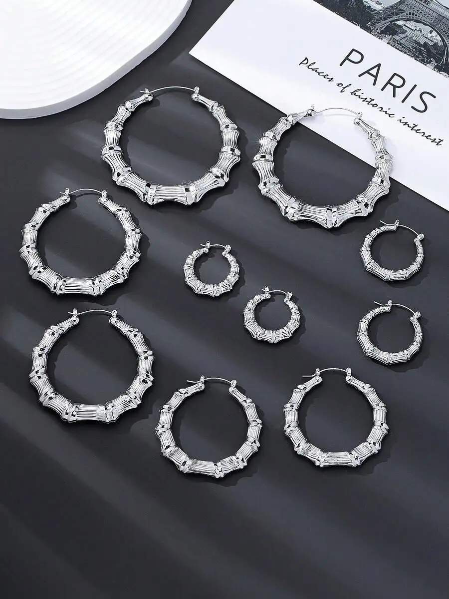 5 Pairs Bamboo Pattern Metal Hoop Earrings For Women Fashion Jewelry
5 Pairs Bamboo Pattern Metal Hoop Earrings For Women Fashion Jewelry