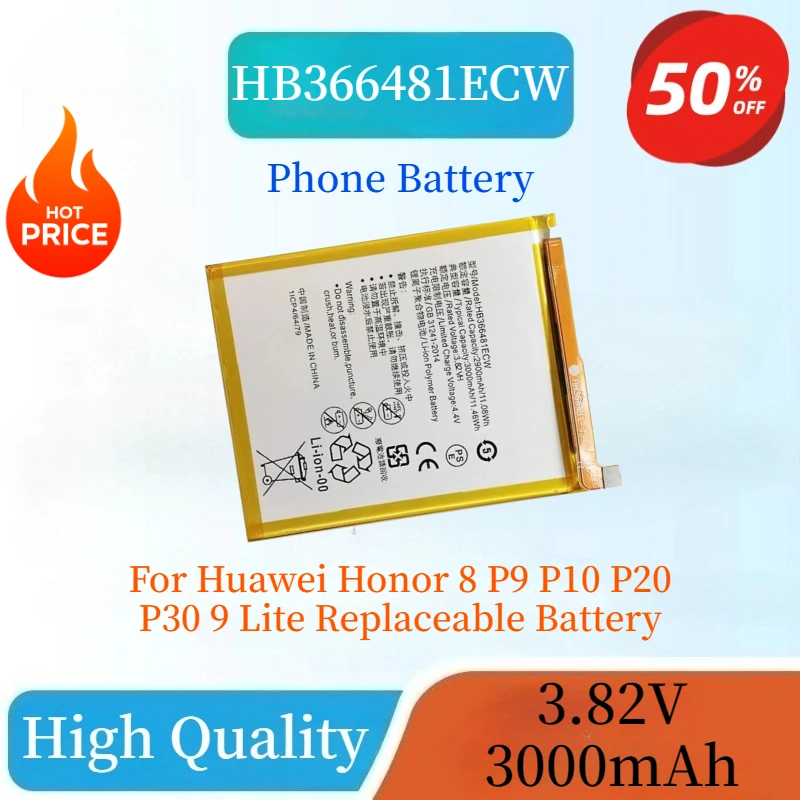 Совершенно новый HB366481ECW 3,82 В 3000 мАч сменный аккумулятор для мобильного телефона для Huawei Honor 8 P9 P10 P20 P30 9 Lite
Совершенно новый HB366481ECW 3,82 В 3000 мАч сменный аккумулятор для мобильного телефона для Huawei Honor 8 P9 P10 P20 P30 9 Lite