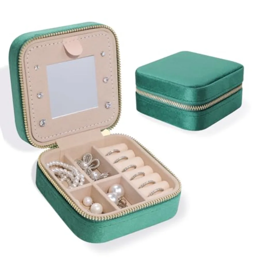 Plush Velvet Travel Jewelry Case Organizer, Small Portable Display Storage Box with Mirror for Rings Necklace Bracelet Earrings
Plush Velvet Travel Jewelry Case Organizer, Small Portable Display Storage Box with Mirror for Rings Necklace Bracelet Earrings