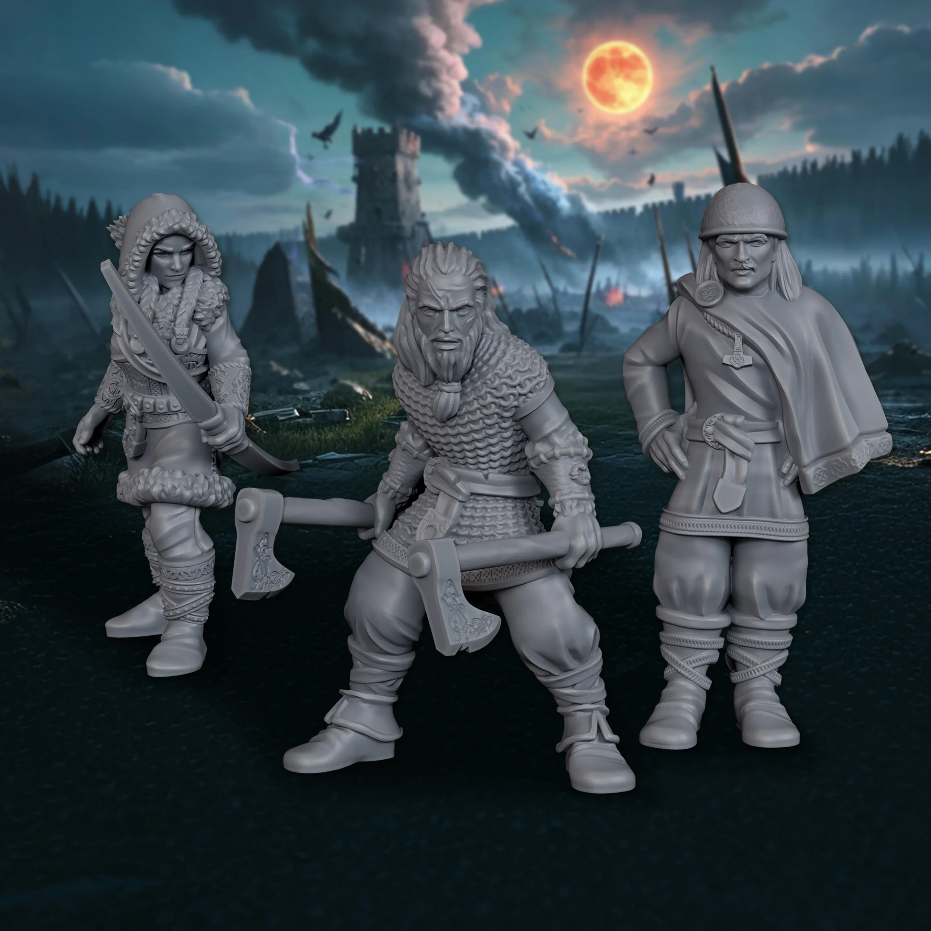 3Pcs Warrior RPG Miniature - Norse Heroes in Nordic Battle Gear for Tactical TTRPGs, Roleplaying Board Game Accessories
3Pcs Warrior RPG Miniature - Norse Heroes in Nordic Battle Gear for Tactical TTRPGs, Roleplaying Board Game Accessories