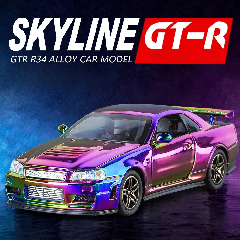 1:32 Nissan Skyline GTR-R34 Electroplating Version Alloy Car Model Sound and Light Children's Toy Collectibles Birthday Gift
1:32 Nissan Skyline GTR-R34 Electroplating Version Alloy Car Model Sound and Light Children's Toy Collectibles Birthday Gift