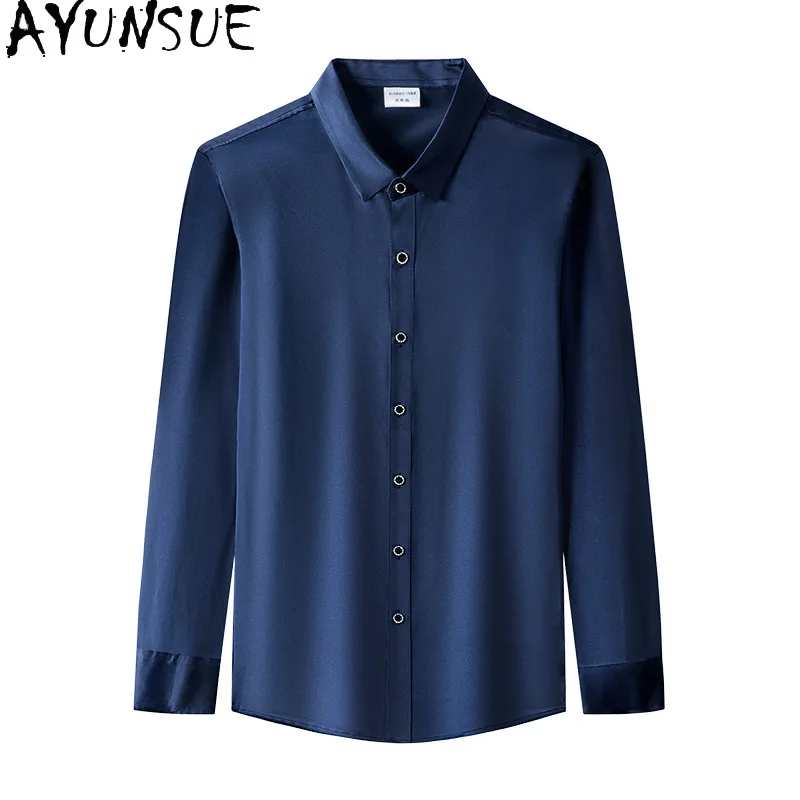 AYUNSUE New Style Long Sleeve Shirt Man 92.5% Natural Mulberry Silk Solid-color Tops Business Casual Mens Black Shirts рубашка
AYUNSUE New Style Long Sleeve Shirt Man 92.5% Natural Mulberry Silk Solid-color Tops Business Casual Mens Black Shirts рубашка