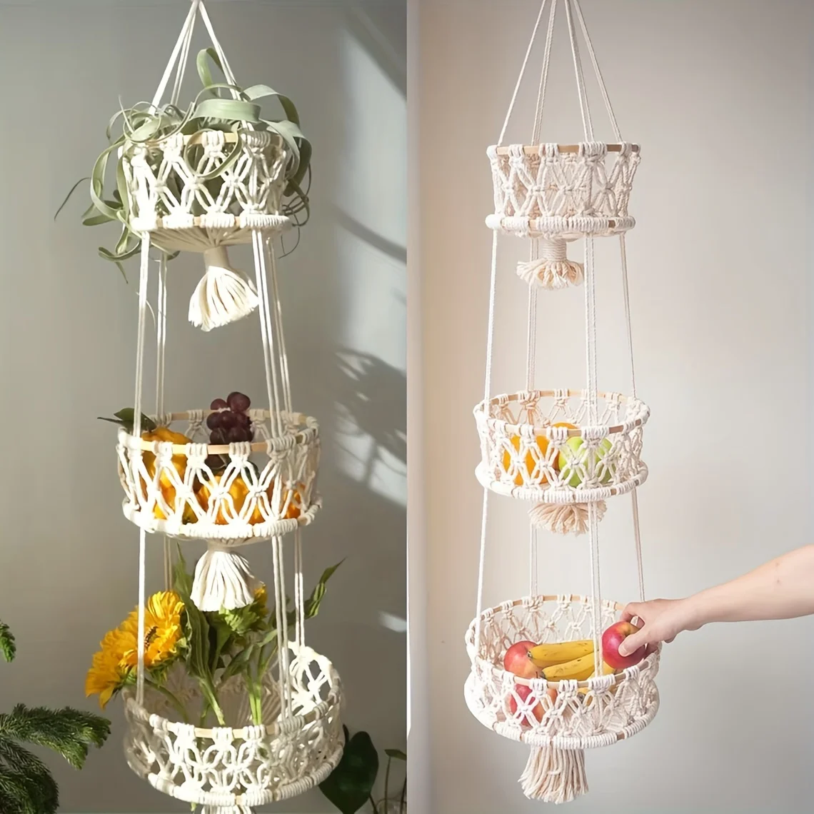 1/2/3-Tier Macrame Hanging Fruit Basket, Boho Hanging Basket- Wall Storage for Fruits, Vegetables, And Indoor Plants, Bohemian Kitchen Decor, Fall Fashion Must Haves, Christmas Decorations, Vegetable Organizer, Fruit Display, Macrame Design
1/2/3-Tier Macrame Hanging Fruit Basket, Boho Hanging Basket- Wall Storage for Fruits, Vegetables, And Indoor Plants, Bohemian Kitchen Decor, Fall Fashion Must Haves, Christmas Decorations, Vegetable Organizer, Fruit Display, Macrame Design