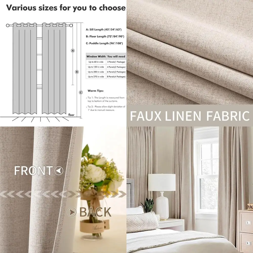 Теплоизолированные льняные текстурированные шторы, 100% затемнение, бежевые, 62x90 дюймов, комплект из 2 панелей для спальни и гостиной
Теплоизолированные льняные текстурированные шторы, 100% затемнение, бежевые, 62x90 дюймов, комплект из 2 панелей для спальни и гостиной